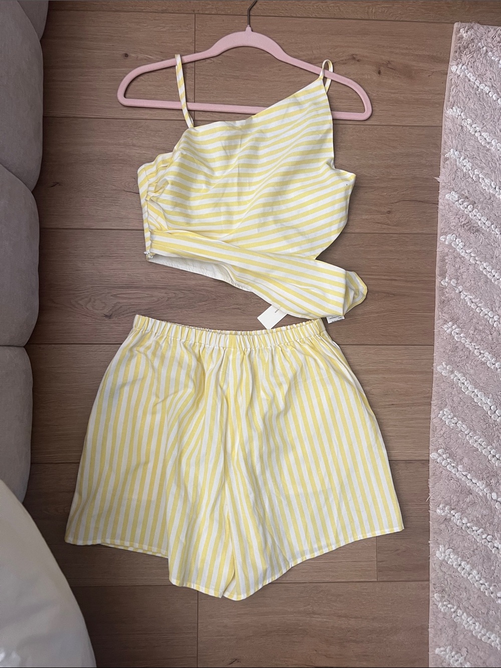 Commense Yellow and White Striped Two-Piece Set